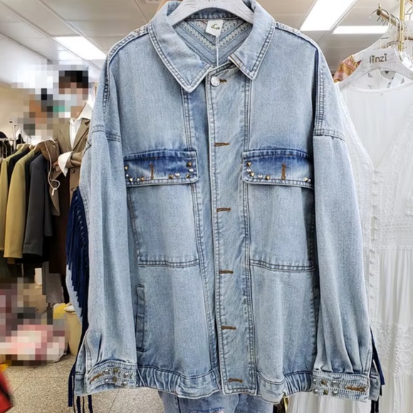 Black Vintage Wash Studded Floral Embroidered Tassel Button Down Jean jacket - Picture 4 of 11